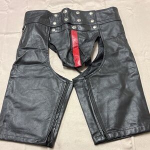 Black Leather Chaps with Red Accent